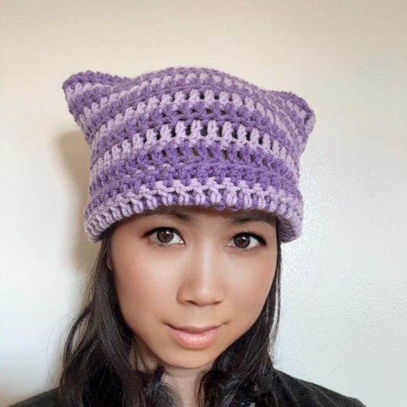 Oversized Crochet Cat Ear Beanie: Striped Kitty Hat  display picture 3