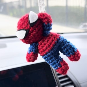 Crochet Hanging Spider-Man Handmade Plushie Mini Amigurumi Cute Stuffed Plushie Car Hanger Car Decor Christmas Ornament Gift Birthday Gift