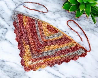 Gehaakte katoenen bandana met geschulpte rand: handgemaakte haarsjaal
