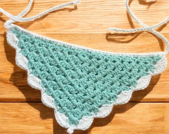 Blue & White Crochet Cotton Bandana: Handmade Hair Kerchief