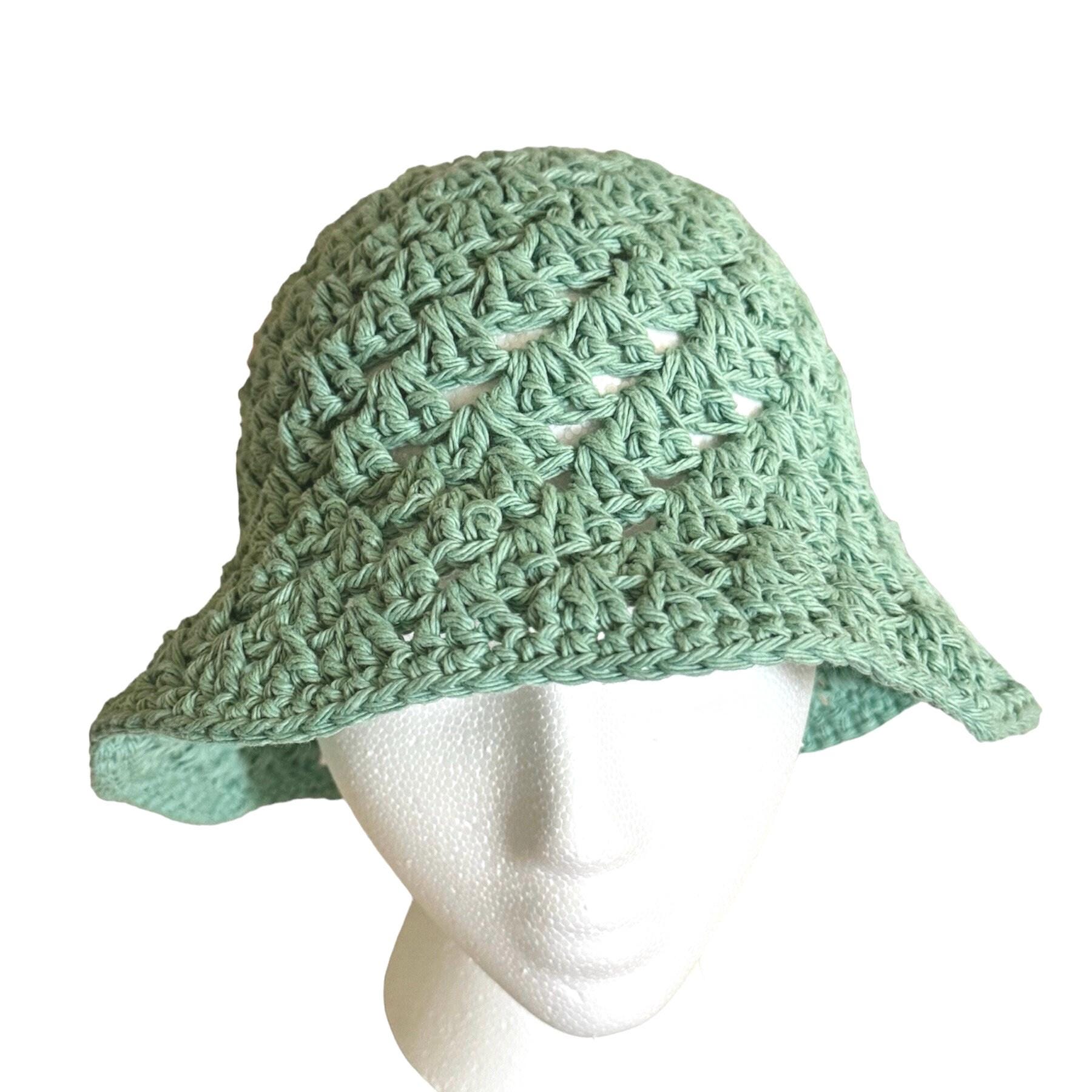 Handmade Crochet Green Granny Stitch Bucket Hat, 100% Cotton  display picture 1