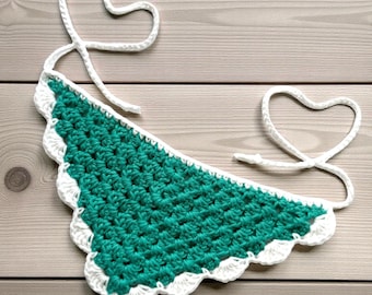 Crochet Cotton Bandana: Green & White Handmade Hair Scarf