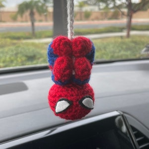 Crochet Hanging Spider-Man Handmade Plushie Mini Amigurumi Cute Stuffed Plushie Car Hanger Car Decor Christmas Ornament Gift Birthday Gift