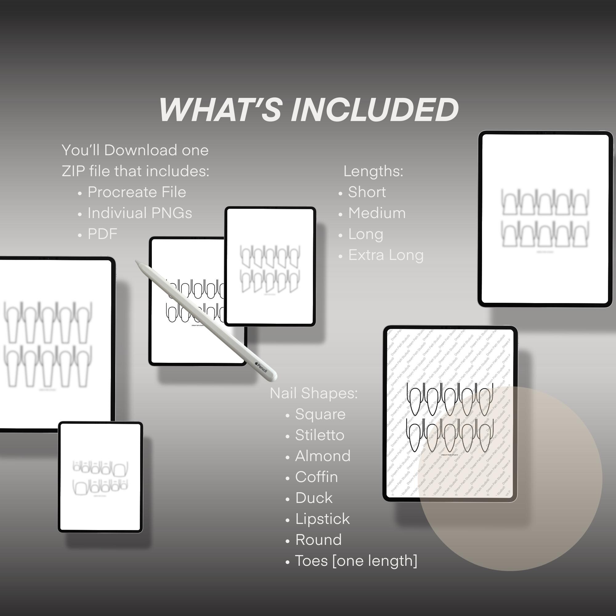 Procreate Normal Nails Procreate Nail Templates: All Shapes & Lengths (digital Download) - Etsy