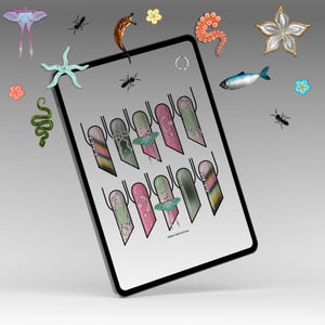 Digitala nagelkonstberlocker: 60+ klistermärken för flora och fauna - förökning, Goodnotes, PNG-filer
