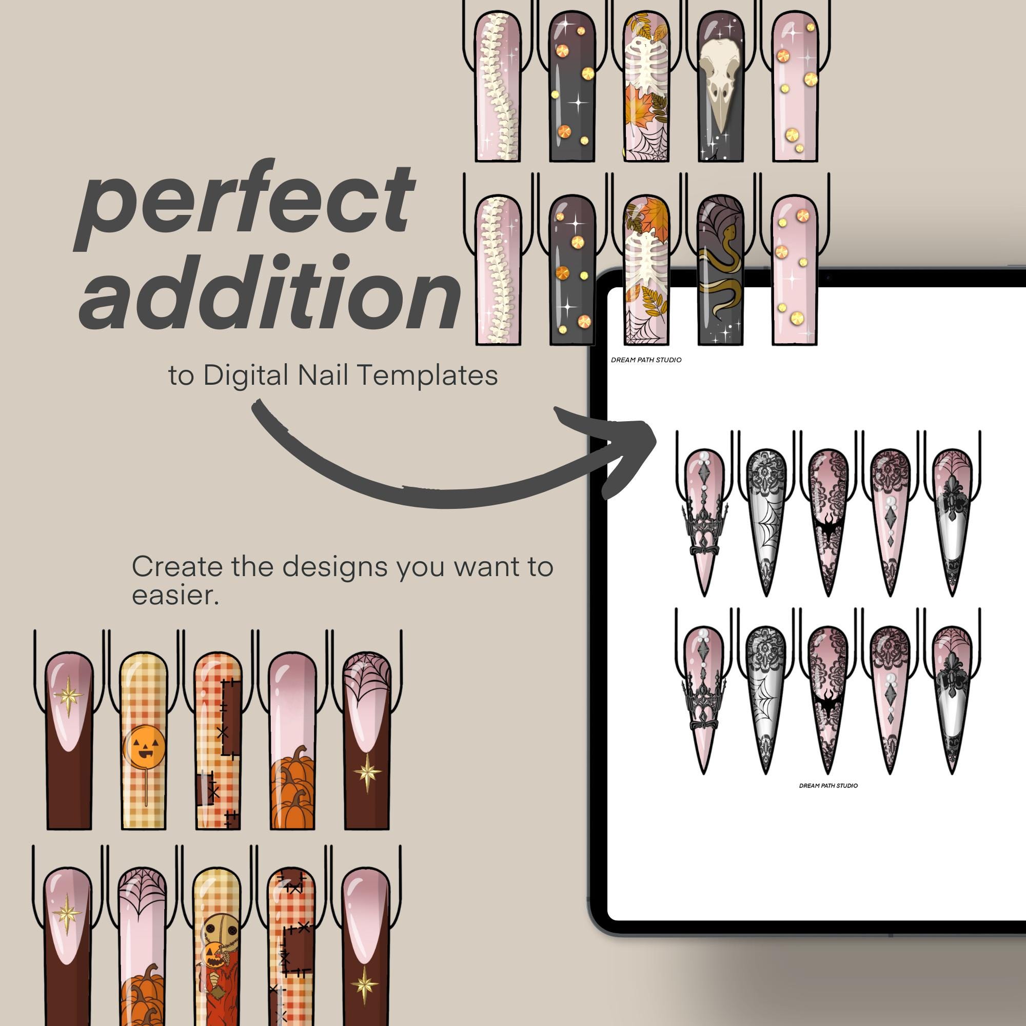 Halloween Procreate Brush Set: Nail Art Design, Metallic & 3D (digital ...
