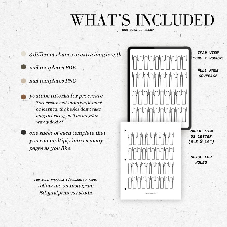 Procreate Normal Nails Procreate Nail Templates: XL Nail Shapes - Etsy