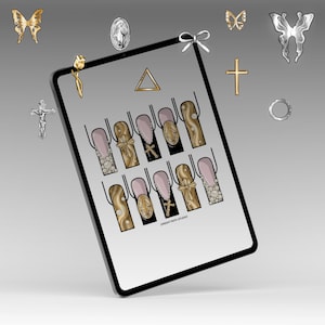 Decorazioni per unghie metalliche: adesivi digitali per GoodNotes e Procreate (PNG PDF)