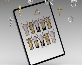 Breloques métalliques pour ongles : stickers numériques pour GoodNotes & Procreate (PNG PDF)