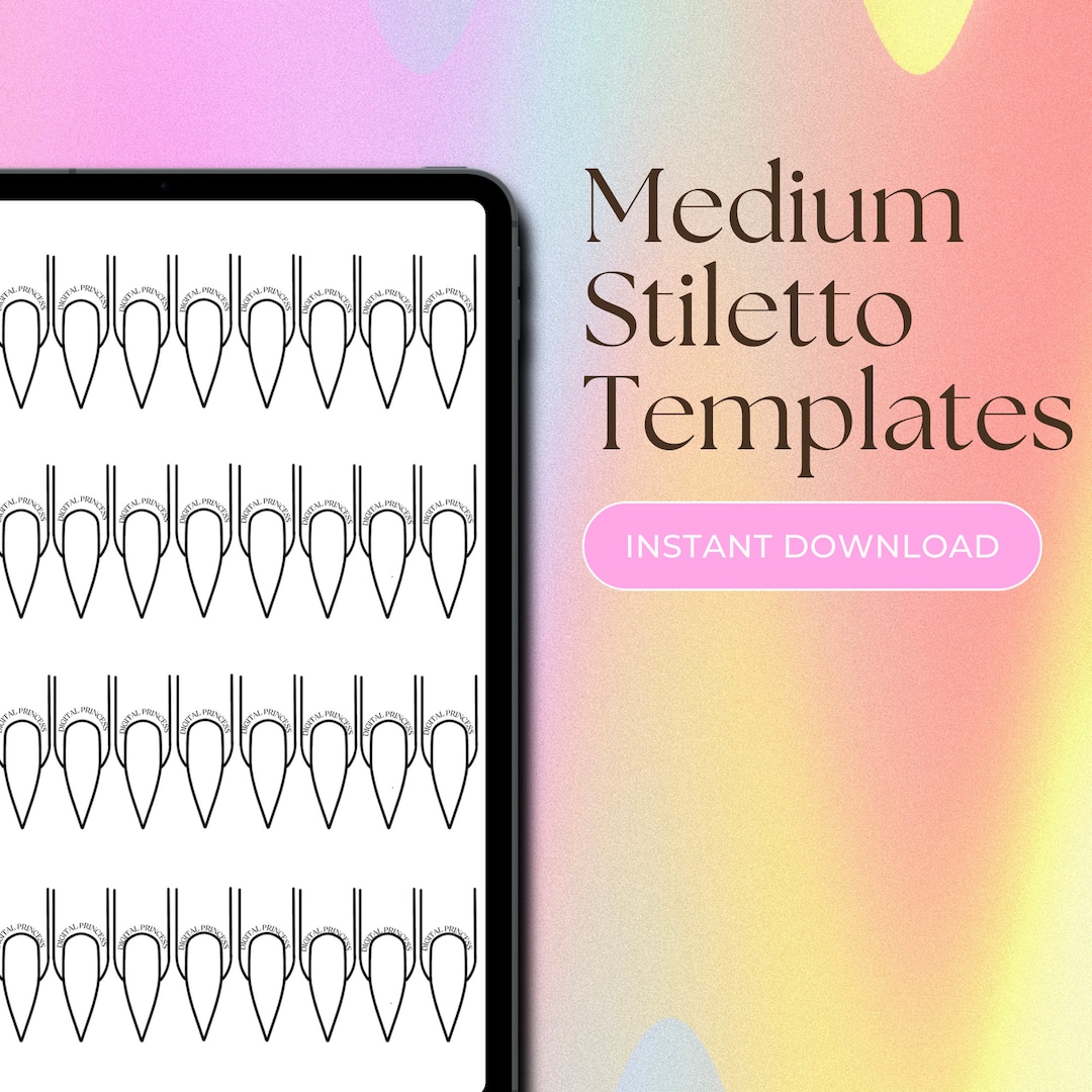 MEDIUM STILETTO Nail Design Template digital Download Nail Art Practice MEDIUM STILETTO Nail Design Template digital Download Nail Art Practice