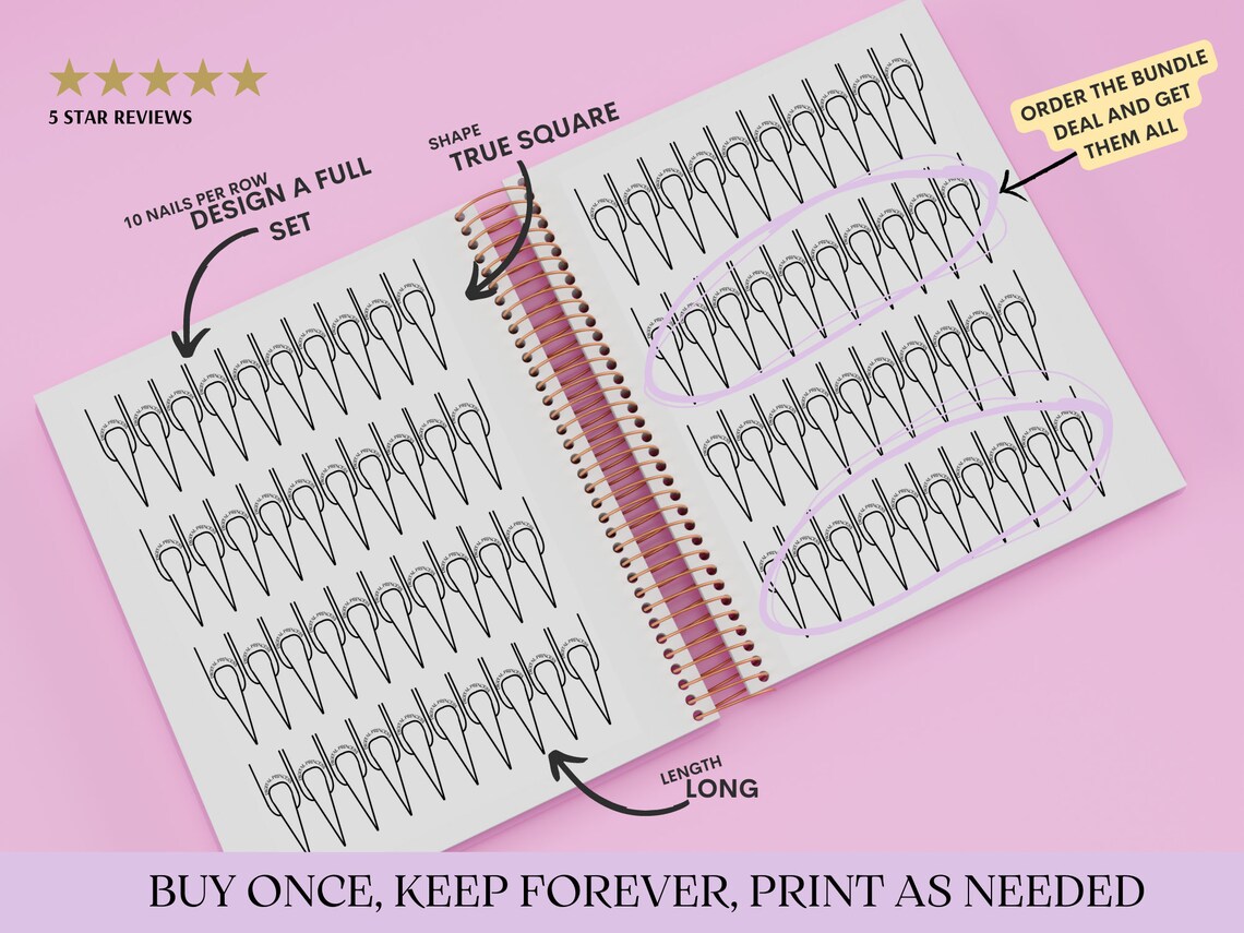 Nail Art Planning Nail Design Templates digital Download Long STILETTO