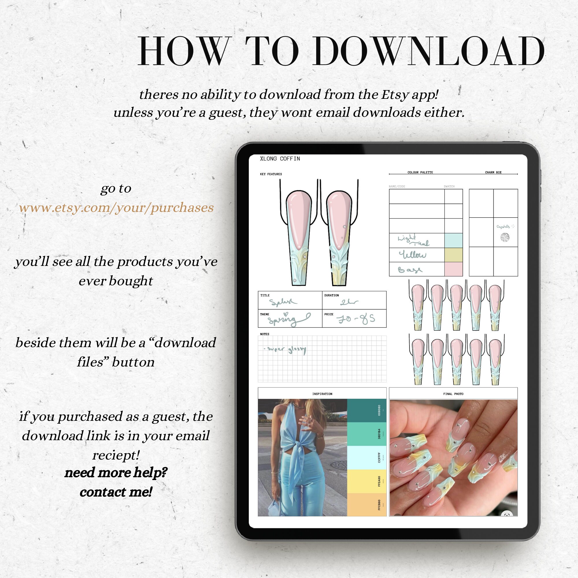 Procreate Normal Nails Nail Templates for Procreate: Xlong Detailed(pdf, PNG) - Etsy