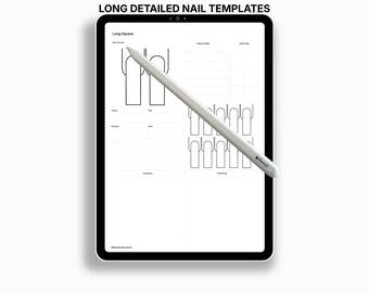 Nail Design Templates for Procreate: Long Square, Almond, Stiletto (PDF, PNG)