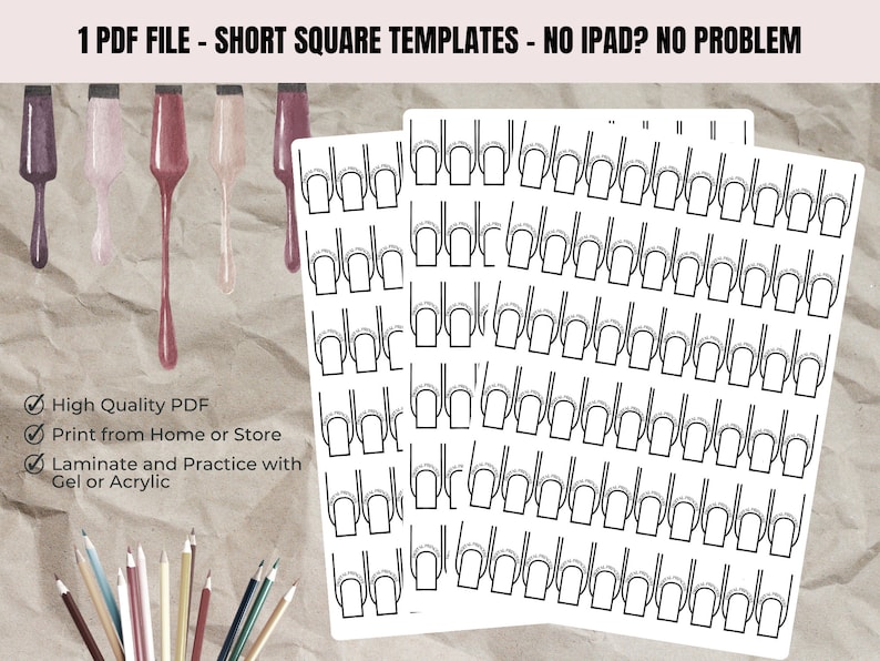 SHORT SQUARE Nail Design Template digital Download Nail Art Practice - Etsy