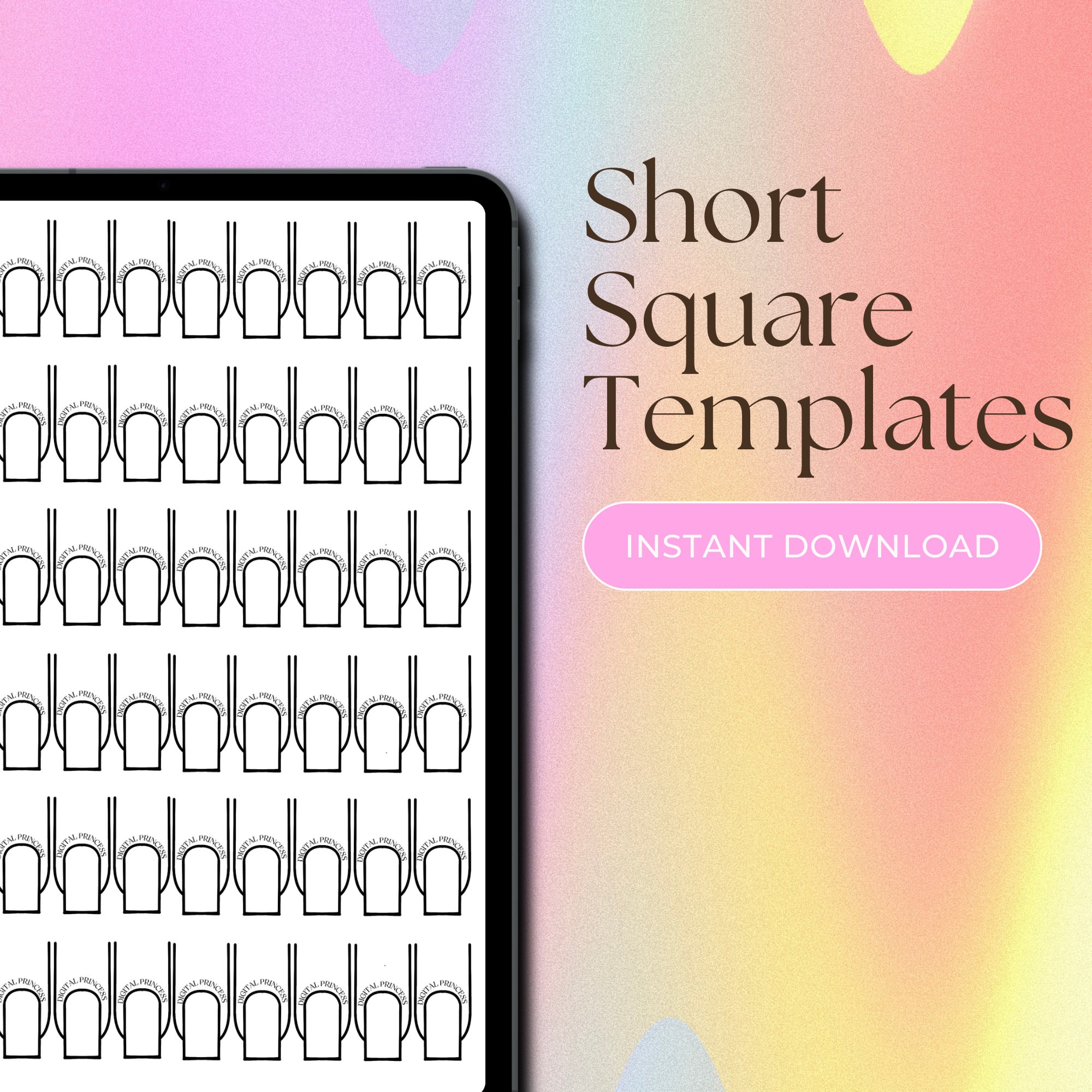 SHORT SQUARE Nail Design Template digital Download Nail Art Practice - Etsy