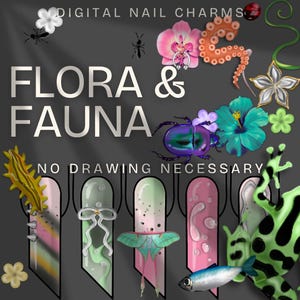 Digitale Nail Art Charms – 60+ Pflanzen- und Tier-Sticker für Procreate, Goodnotes, PNGs | Nageldesign Paket | Press-On Nagel-Werkzeuge