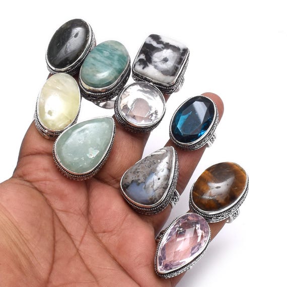 Gemstone Antique Ring  Wholesale Bulk Lot: 925 Sterling Silver Plated, Multicolor & Multi Design