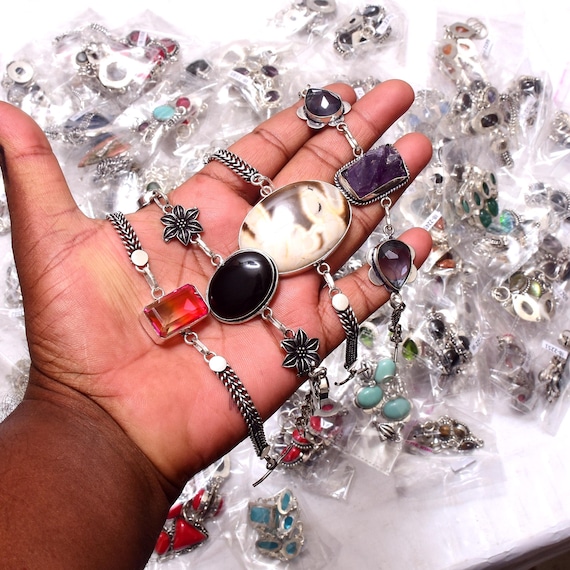Gemstone Bracelet Wholesale Lot: 925 Sterling Silver Plated, Multicolor