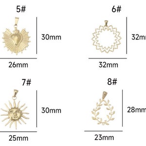 4 pendentifs soleil en acier inoxydable, breloques soleil, breloques coeur en plaqué or 18 carats, pendentifs de collier de forme géométrique en acier inoxydable, breloques DIY image 5