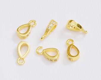 10pcs CZ Pave Open Loop Bails, 18K Real Gold Plated Bail Bead, Pinch Bails, Small Bail, Jewelry Bail, Pendant Bails with Cubic Zirconia