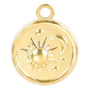 Stainless Steel Laser Cut Sun Moon Pendant, Sun Charm, Moon Charms, Stainless Steel Star Necklace Pendant, DIY Charm 16mm