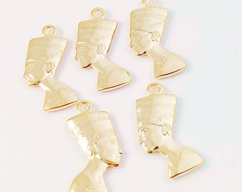 6Pcs Gold Pharaoh Pendant, 18K Gold Egyptian Pharaoh Charms, Brass Pharaoh Pendant 12x23mm