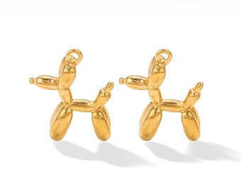 4Pcs Stainless Steel Dog Pendant, Bubble Dog Charms, Gold Plated Stainless Steel Dog Pendants 16x19mm