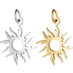 10Pcs Stainless Steel Laser Cut Sun Pendant, Sun Charm, Sun Earring Charms, Silver Gold Stainless Steel Necklace Pendant, DIY Charm 16x22mm