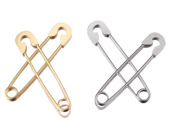 5Pcs 8x39mm Safety Pins, Gold Safety Pin Brooch, Stainless Steel Pin Brooch, Stainless Steel Safety Pin Findings for Handmade Jewelry