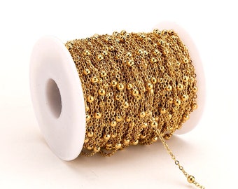 5 Meters 1.2mm 1.5mm Ball Chain, 316L Stainless Steel Oval Link Chains, Necklace Chain with 2.8mm 3.5mm Ball Beads, Gold Chain