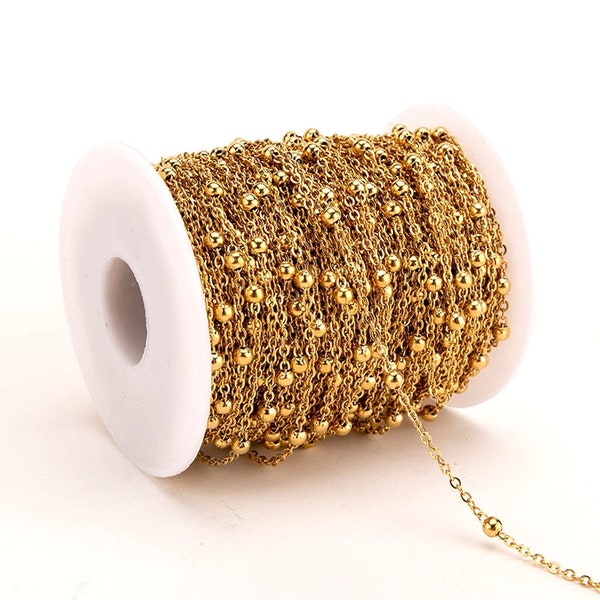 5 Meters 1.2mm 1.5mm Ball Chain, 316L Stainless Steel Oval Link Chains, Necklace Chain with 2.8mm 3.5mm Ball Beads, Gold Chain