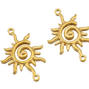 Stainless Steel Sun Pendant, Gold Sun Charms, Sun Necklace Pendant, Sun Connector Charm for Jewelry Findings Wholesale Supplies 25x35mm