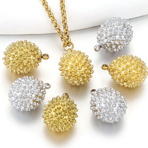 4Pcs Stainless Steel Durian Pendant, Durian Charm, Gold Plated Durian Fruit Necklace Charm Pendants for Jewelry Making 9x13.5mm