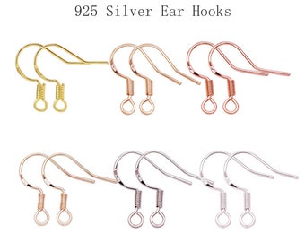 50Pcs 15mm 925 Silver Ear Hooks, French Earwire Hooks, Silver Gold Earring Hooks, 925 Stamped Hooks Jewelry Findings Supplies