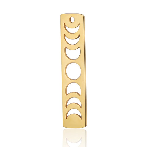 Stainless Steel Laser Cut Moon Pendant, Long Bar Moon Earring Pendant, Gold Moon Charm, DIY Necklace Charms Jewelry Making 8x35mm