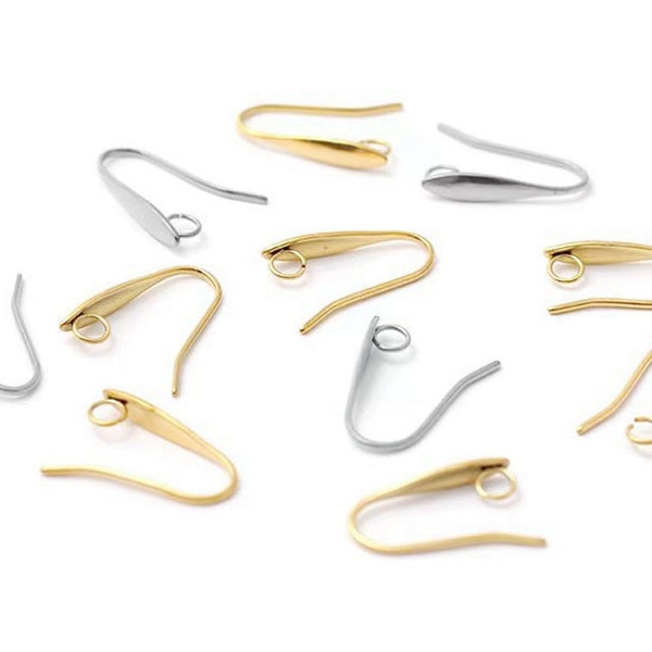 20pcs 17x20mm 316L Stainless Steel Ear Hooks, High Quality Gold Earring Hooks Wire, Pressed Ear French Hooks Jewelry Findings