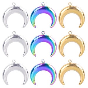 5Pcs Stainless Steel Crescent Moon Pendant, Longhorn Charms, Gold Plated Moon Pendants DIY Charm Pendants 18mm