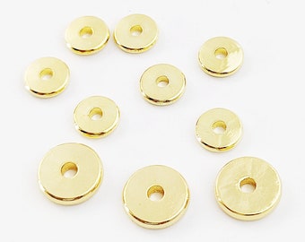 50 Stück 3 mm 4 mm 6 mm 8 mm echt vergoldete runde Heishi Perlen, Messing runde Chip Perlen, Goldmessing runde Spacer Perlen für DIY Schmuckherstellung