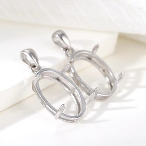 1 pieza de cabujón ovalado de plata esterlina 925 maciza simple de varios tamaños con engaste de puntas, colgantes de piedras preciosas DIY