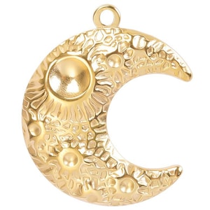 4Pcs Stainless Steel Moon Pendant, Gold Moon Charms, Crescent Moon, DIY Necklace Charm Pendants for Jewelry Making 25x30mm
