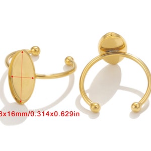 5 pezzi grezzi per anelli in acciaio inossidabile, base per anello, impostazione base rettangolare, impostazioni per anello aperto, grezzi per anelli base Teardrdop, base vuota per anello ovale Eye 8x16mm