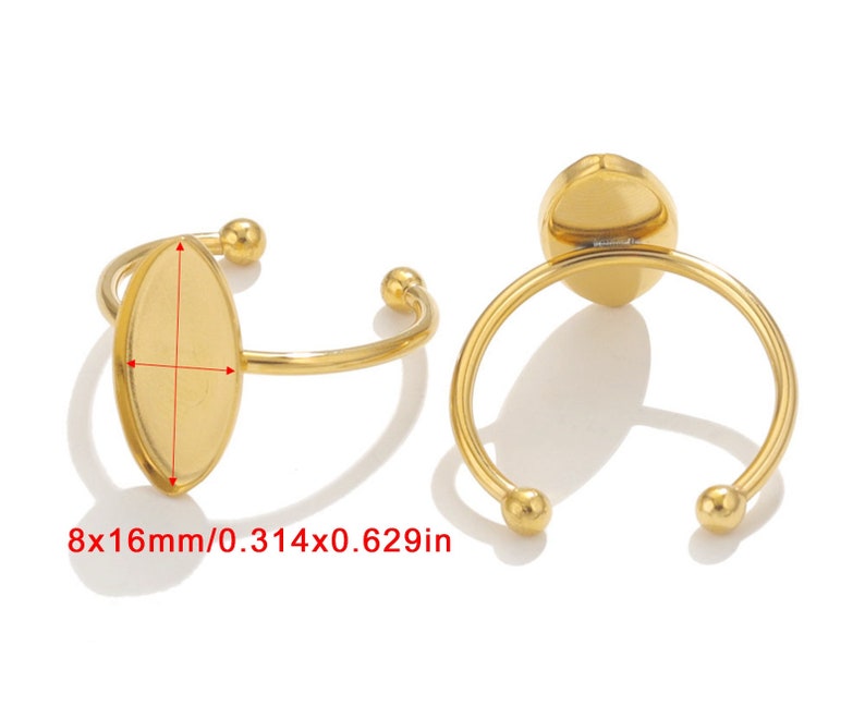 5 pezzi grezzi per anelli in acciaio inossidabile, base per anello, impostazione base rettangolare, impostazioni per anello aperto, grezzi per anelli base Teardrdop, base vuota per anello ovale Eye 8x16mm