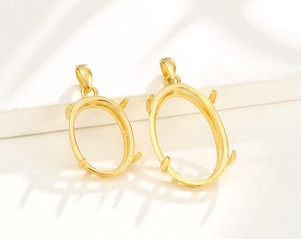 Colgantes de piedras preciosas para bricolaje, chapados en oro, de plata de ley 925 maciza, con forma ovalada, engastes de bisel y garras. Disponibles en varios tamaños.