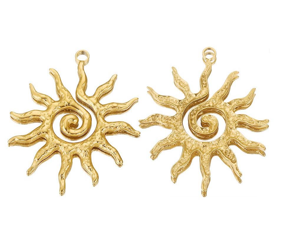 Stainless Steel Sun Pendant, Gold Sun Charms, Sun Necklace Pendant, Sun Earring Charm for Jewelry Findings Wholesale Supplies 34x40mm