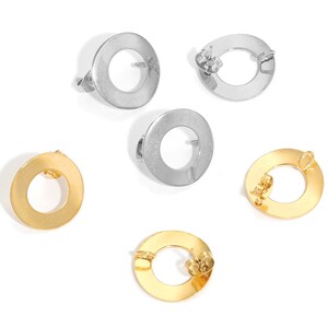 10Pcs 18mm Stainless Steel Round Stud Earring Blanks, Gold Circle Studs, Round Curve Ring Post Earring, DIY Jewelry Making Ear Hooks