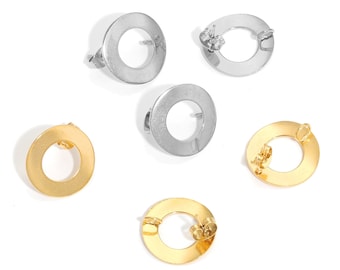 10Pcs 18mm Stainless Steel Round Stud Earring Blanks, Gold Circle Studs, Round Curve Ring Post Earring, DIY Jewelry Making Ear Hooks