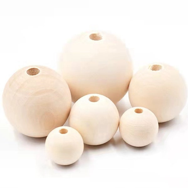 6mm 8mm 10mm 12mm 14mm 16mm 18mm 20mm 25mm 30mm Natural Wooden Bead, Natural Color Round Wood Ball Beads, Center Hole Wood Beads