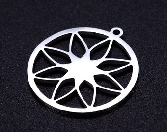 Colgante de flores cortado con láser de acero inoxidable, amuleto de flor redondo, amuletos de acero inoxidable de oro, amuletos de collar de bricolaje Joyería que hace 20 mm
