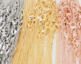 10Pcs Brass Curb Chain Necklace, 45cm Cuban Links Gold Chain with Clasp, Rose Gold Necklace Chain, Jewlery Findings Supply