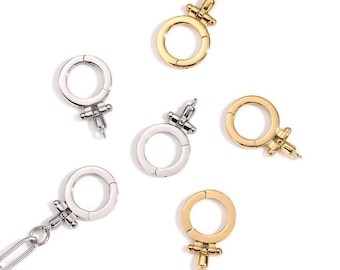 Conjunto de 2 mosquetões de aço inoxidável, fecho de mosquetão redondo com trava, anel de mola dourado, anel de pressão, fecho de pulseira com argola de 12 mm